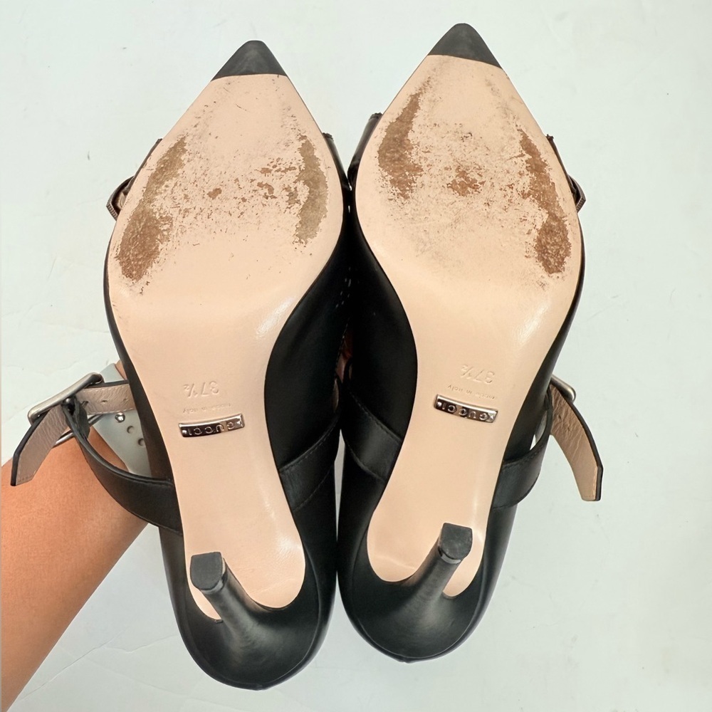 Gucci Black Leather Dionysus Perforated Mary Jane Pumps EU 37.5 - Picture 8 of 10
